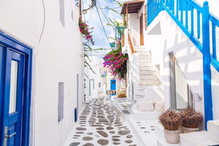 Weiße Gasse auf Mykonos